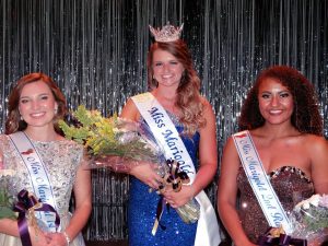 The 2016 Miss Marigold Jordan Finneran (center), with first runner-up Naomi Klingbeil (left) and second runner-up Keri Whitford. The crowning of a Miss Marigold is a tradition that has been part of the festival since its beginning in 1973.  (Photo courtesy of Pekin Area Chamber of Commerce)