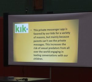 The social media application "kik" is just one of many that Baker hi-lighted during his presentation. He said parent's should delete the application, which allows their children to connect with potential predators across the country.  (Photo by Erika Wurst / for Chronicle Media)