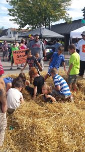 Children dig for prizes during the 'Haystack Game' at Oswego's annual Fall Fox Fest held on Sunday, Sept. 18 downtown. A lot of fall themed crafts and event kept thousands of visitors busy all afternoon. (Photo by Erika Wurst / for Chronicle Media) 