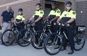 Kendall County Sheriff Dwight A. Baird (left) with members of the new Kendall County Sheriff’s Office bike patrol unit (left to right) Deputy Pamela Krantz-Lee, Deputy John Collins, Deputy Richard Pearson, and Deputy Christopher Phillips. (Photo courtesy of Kendall Co. Sheriff’s Office)