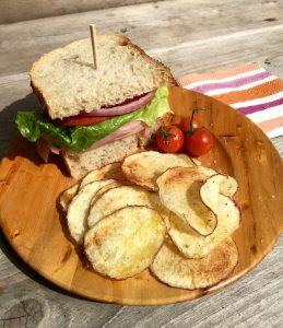 It is super-fun to show children how crispy potato chips can come out of your own kitchen in just minutes to accompany a sandwich at lunchtime. 