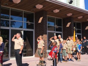 In Woodstock, The Boy Scouts and Girl Scouts of America opened a memorial at Resurrection Catholic Church with a flag ceremony, followed by the Pledge of Allegiance.