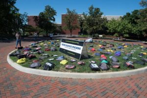 Southern Illinois University Edwardsville’s Stratton Quad was blanketed with 1,100 backpacks, Sept. 12, as part of the campus’ iCARE (Initiative to Create Awareness, Recognition, and Education on Suicide Prevention) to raise awareness about suicide prevention. The empty backpacks and the stories displayed on them offered an emotional representation of the number of college students who die by suicide each year. (Photo courtesy of Southern Illinois University Edwardsville)