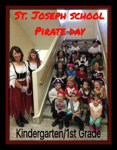 The kindergarten and first grade classes at St. Joseph Catholic School of Pekin enjoy Talk Like a Pirate Day, Sept. 20. The children dressed like pirates and enjoyed pirate themed games, activities and snacks. The students are pictured with their teachers, Susan Coyer (kindergarten) and Tracie McConnell (first grade).