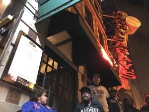  Marlon and Melissa Davis of Chicago who were first in line at Harry Caray’s River North for the World Series Rally at 33 W. Kenzie St. (Photo by Karie Angell Luc / for Chronicle Media)