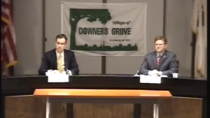 L-R Incumbent 81st State Rep. David Olsen and Democratic challenger Greg Hose speak at the League of Women Voters Candidate Forum Oct. 17 in Downers Grove. (Screenshot, Village of Downers Grove Video).   