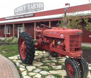 An antique tractor is permanently parked in front of the Abbey Farms store in Aurora, offering homemade foods and seasonal decor inside plus pumpkins on the outside. (Photo by Jack McCarthy / Chronicle Media) 