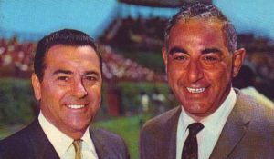 The pairing of Lou Boudreau (left) and Vince Lloyd in the broadcast booth reached new heights of popularity for two decades with loyal listeners all over the Midwest via WGN’s powerful 50,000-watt clear-channel signal. 