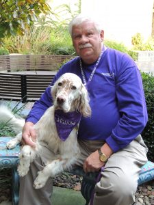 Jim Mundinger of Durand and his dog, Willow are volunteers in the Caring Canines Program at SwedishAmerican Health System. (Photo by Lynne Conner/for Chronicle Media) 