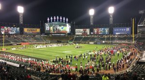 An overview of the Guaranteed Rate Field, successfully converted from a baseball diamond into a temporary college football venue for last Wednesday’s Northern Illinois-Toledo game. (Photo by Jack McCarthy / Chronicle Media)