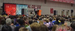 U.S. Sen. Bernie Sanders, the former Democratic presidential candidate, spoke to a crowd of 3,000 at a North Central College gathering last Friday that was part book promotion and political rally. (Photo by Cathy Janek / for Chronicle Media). 
