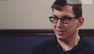 Job Honor Award winner Lee Tewell, of Bloomington, has not let cerebral palsy stop him for achieving a college degree and a job at a contact center. (Screenshot from Job Honor Awards video) 