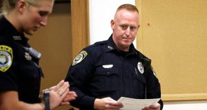 Woodstock police officer Sharon Freund, and former officer Eric Schmidtke, appeared before the city council and were feted over the arrest involving 17 pounds of marijuana. 