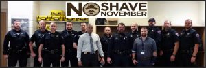Male officers with the Bloomington Police Department skipped shaving in November to raise $1,880 for the American Cancer Society. (Photo courtesy of the Bloomington Police Department)