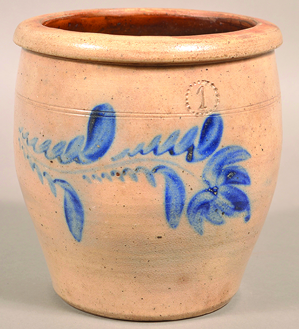 Antique Salt Glazed Stoneware Pottery Crock Pot with Cobalt Blue